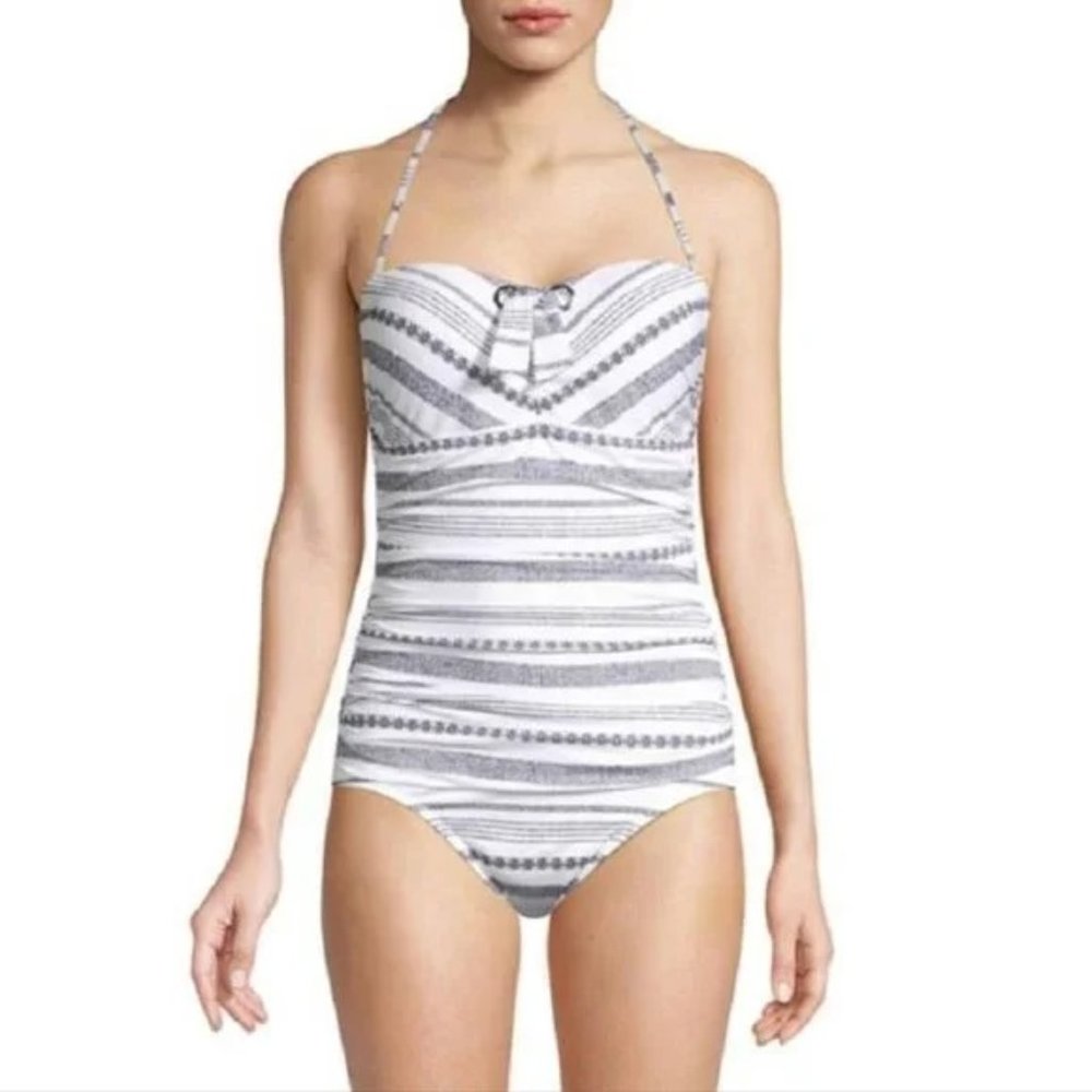 Tommy Bahama Sand Bar Stripe Shirred Bandeau One-Piece Swimsuit
